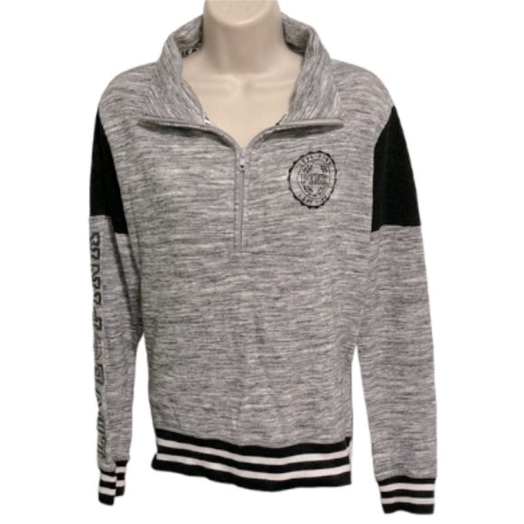 VICTORIAS SECRET PINK High Low Space Gray 1/2 Zip Pullover Marl Grey Womens XS - Picture 2 of 16
